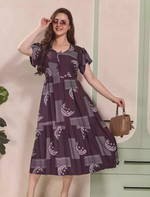 Geometric Print Petal Sleeve Maxi Dress with Back Tie | Mangai Nighties