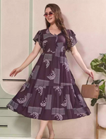 Geometric Print Petal Sleeve Maxi Dress with Back Tie | Mangai Nighties
