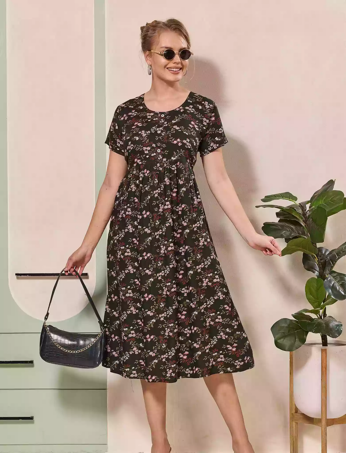 Floral Printed Regular Sleeve Button Front Maxi | Mangai Nighties