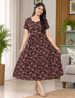 Floral Printed Regular Sleeve Button Front Maxi | Mangai Nighties