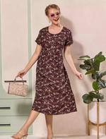 Floral Printed Regular Sleeve Button Front Maxi | Mangai Nighties