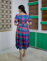 Rayon Rainbow Madras Checks Maxi Frock with Puff Sleeve - Mangai Nighties