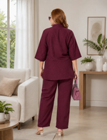 Maroon Premium Cotton Printed Night Suit with Pocket | Mangai Nighties