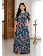 MANGAI Cotton Printed Pleated Model Half Sleeve 3XL Size Shrinkage Free Nighties