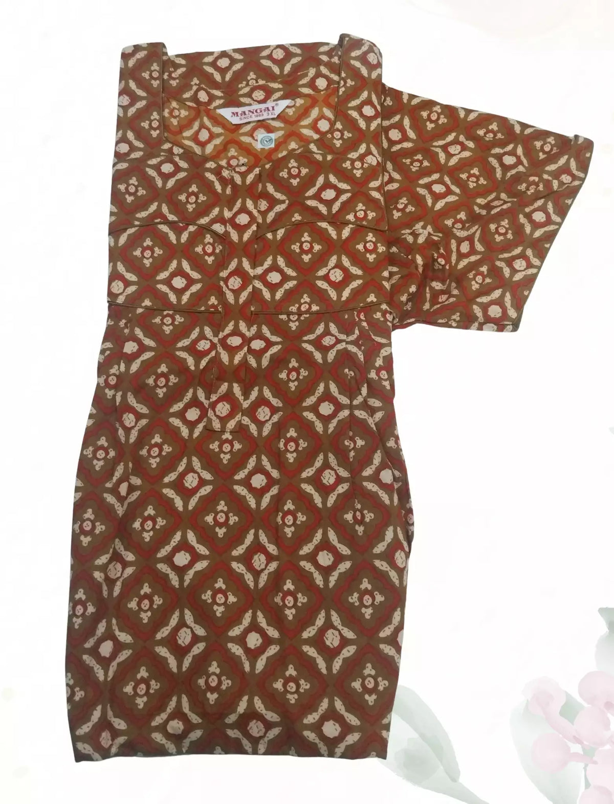 MANGAI Premium Cotton Printed Pleated Model Half Sleeve 3XL Size Nighties With Fancy Neck | With Side Pocket