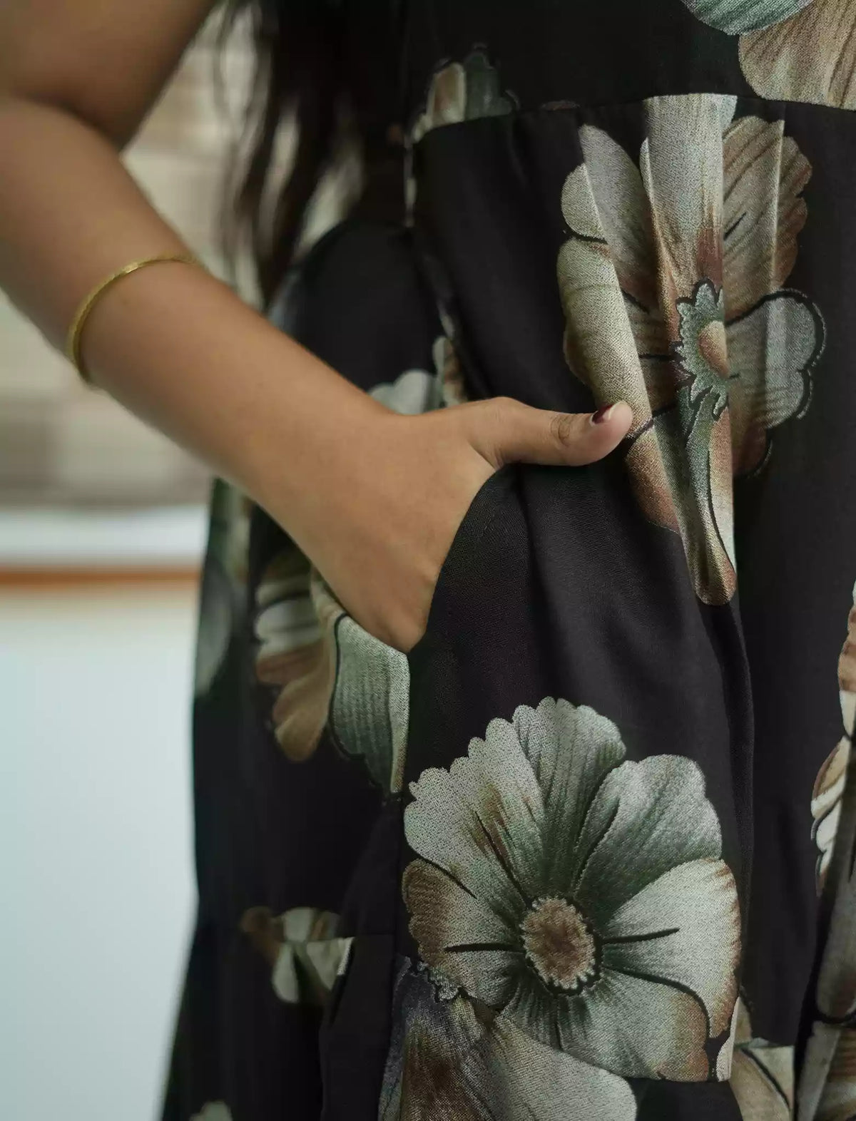 Alpine Floral Print 3 Layer Frock with Back Tie - Mangai Nighties
