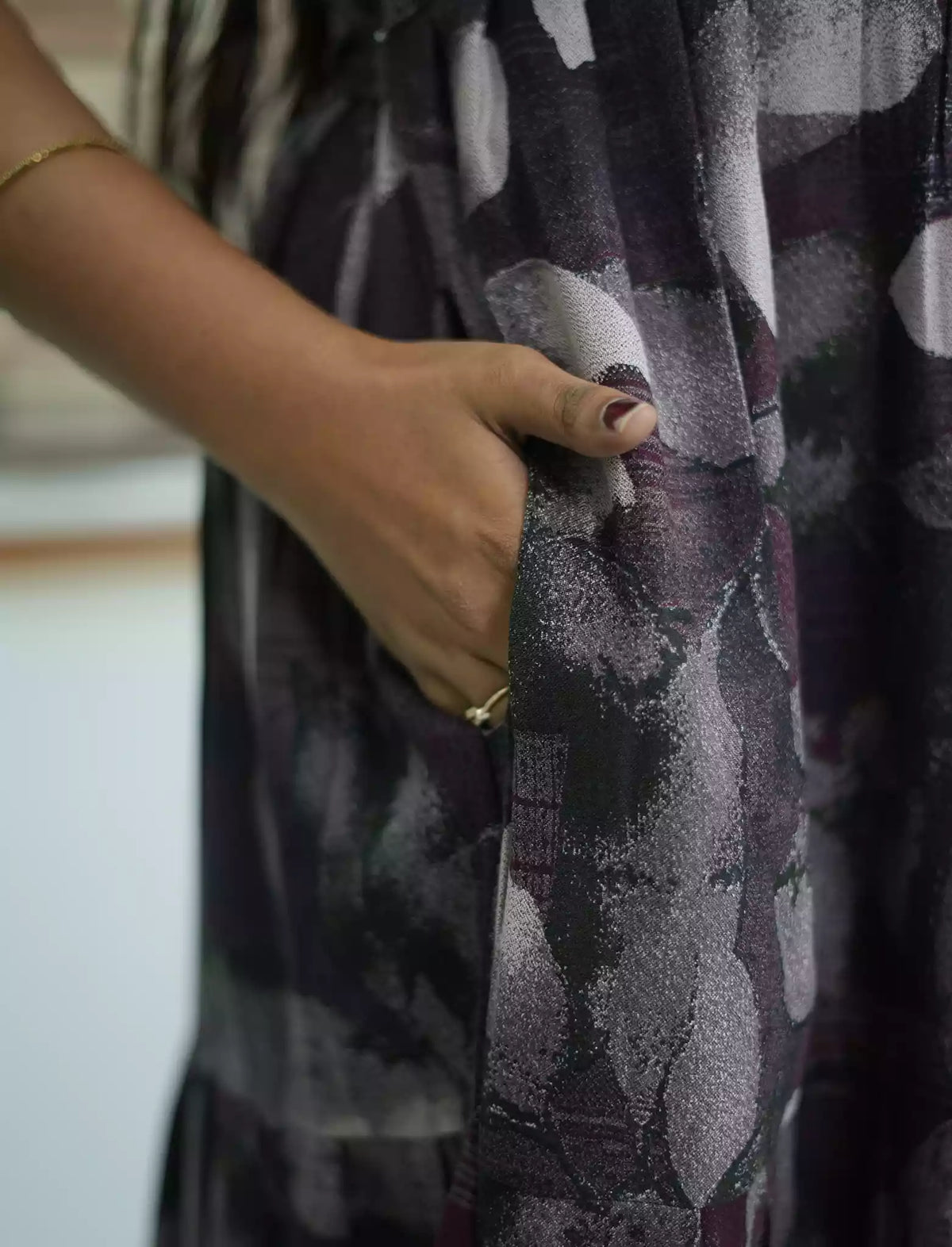 Alpine Abstract Leaf Print 3 Layer Frock - Mangai Nighties