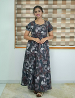 Alpine Abstract Leaf Print 3 Layer Frock - Mangai Nighties