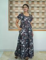 Alpine Abstract Leaf Print 3 Layer Frock - Mangai Nighties