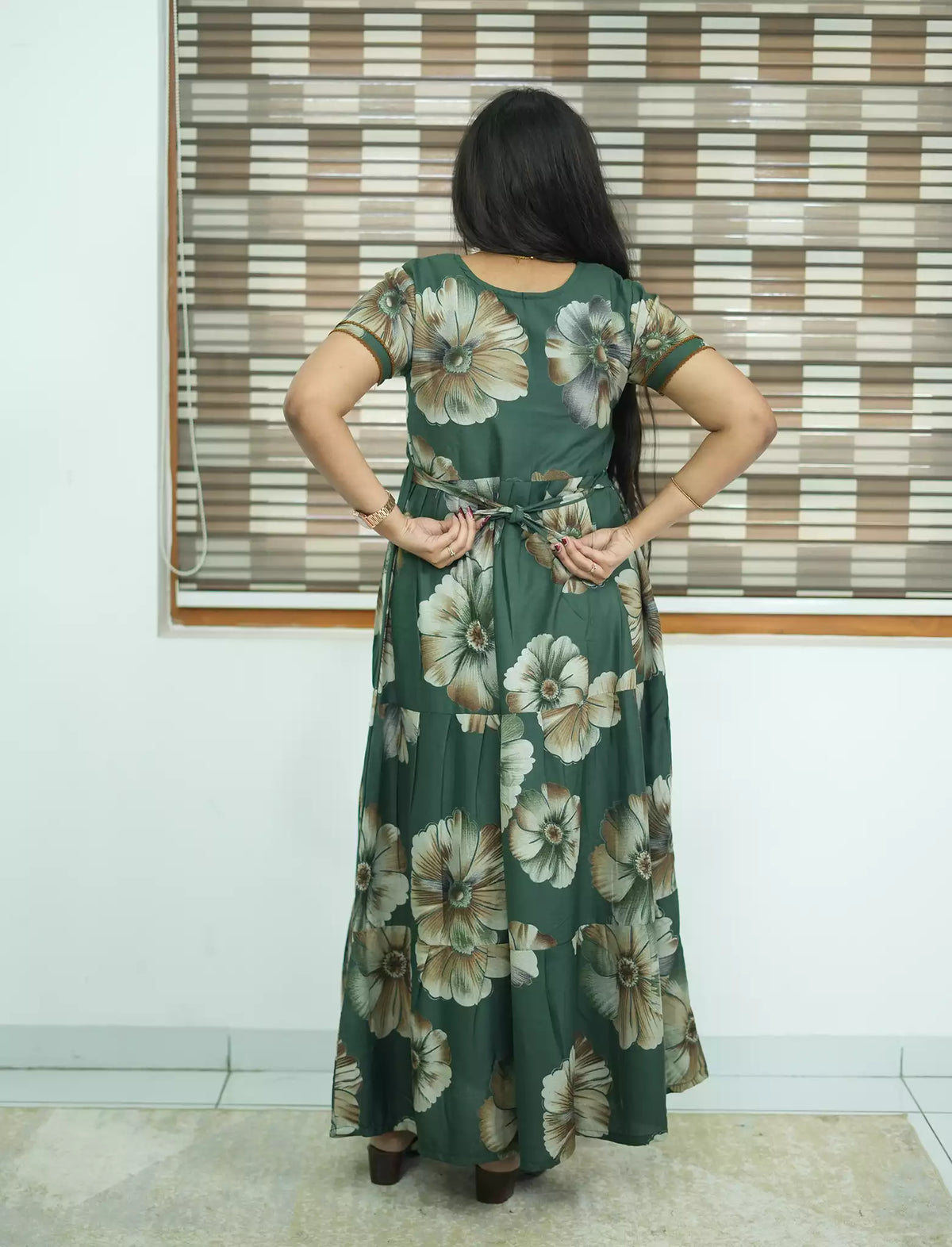 Alpine Floral Print 3 Layer Frock with Back Tie - Mangai Nighties