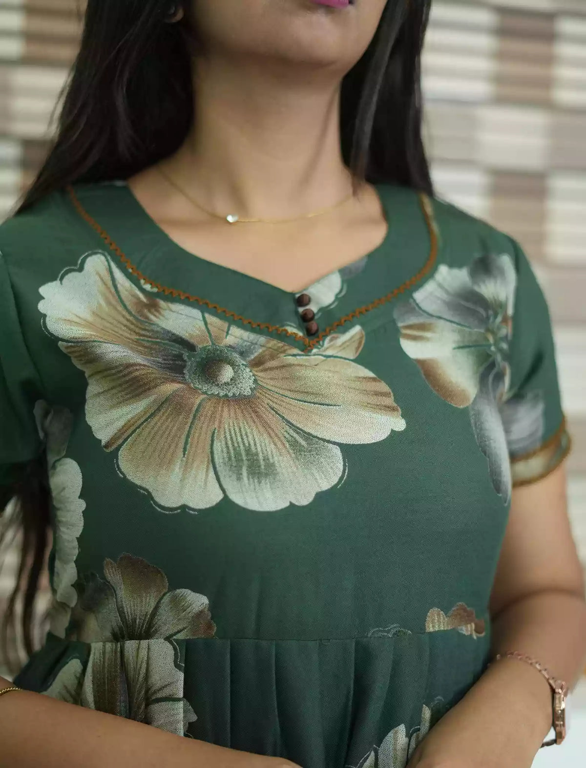 Alpine Floral Print 3 Layer Frock with Back Tie - Mangai Nighties