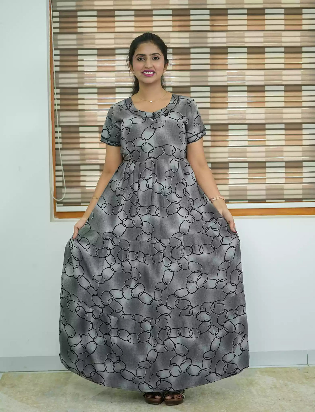 Alpine Contemporary Print 3 Layer Frock - Mangai Nighties