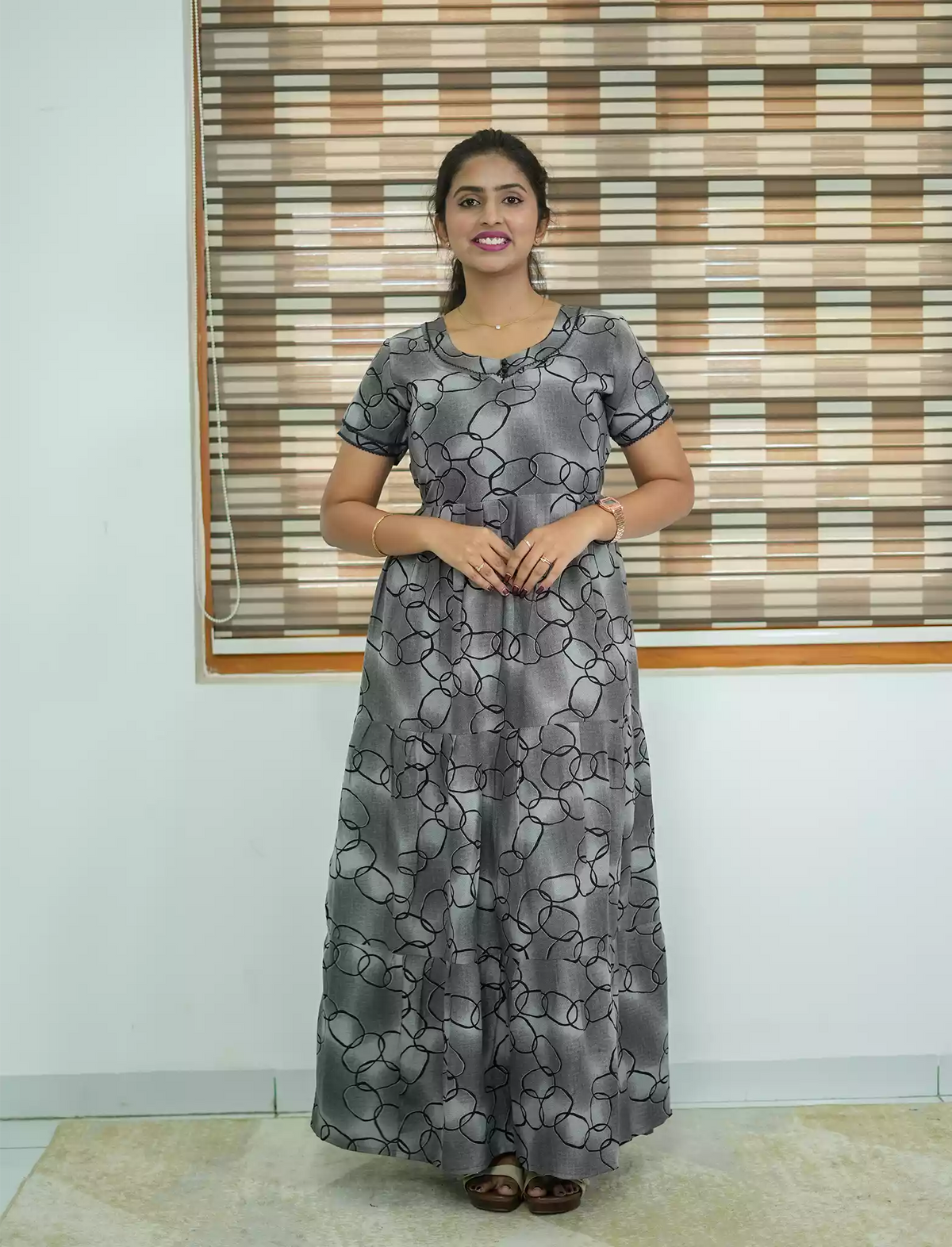 Alpine Contemporary Print 3 Layer Frock - Mangai Nighties