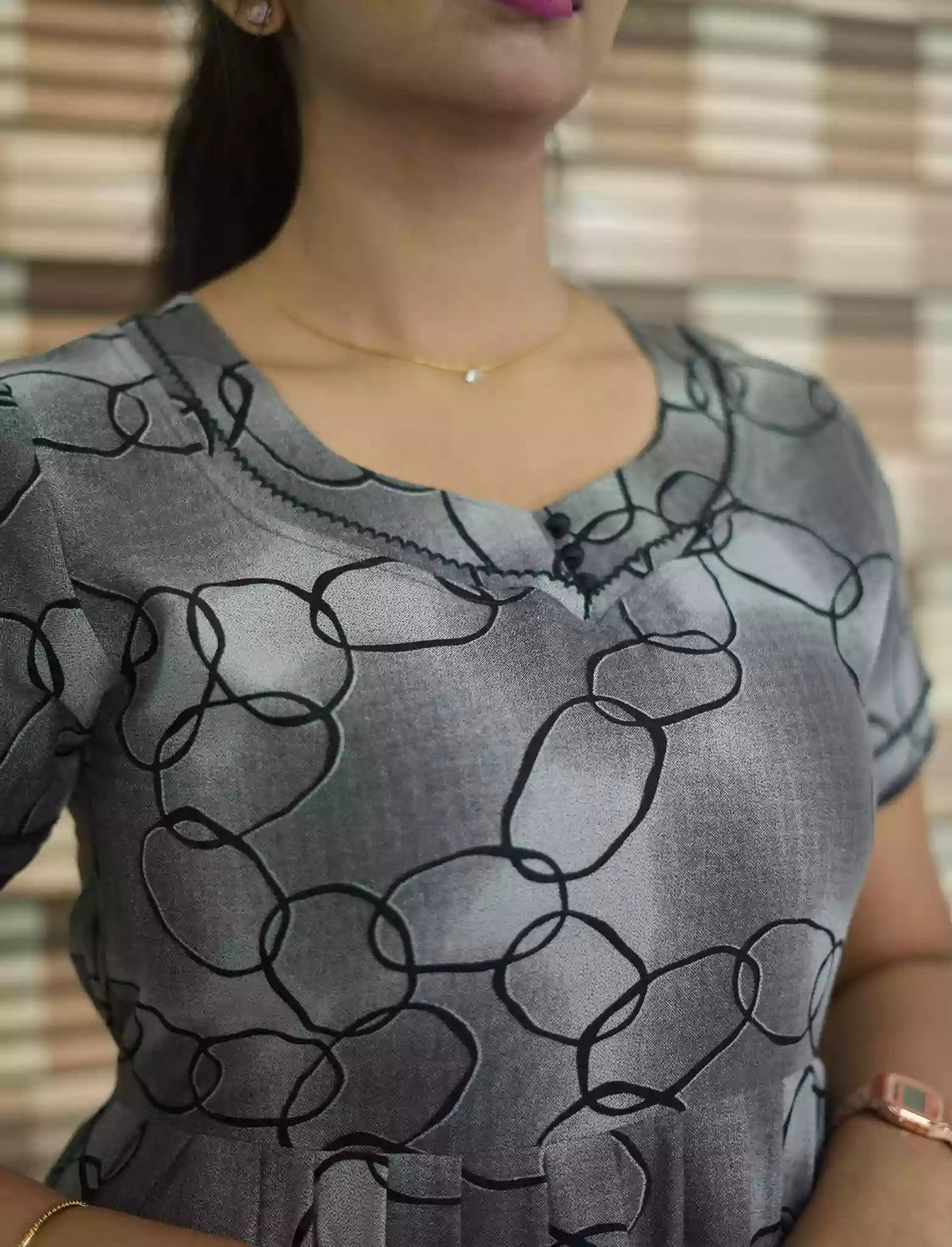 Alpine Contemporary Print 3 Layer Frock - Mangai Nighties