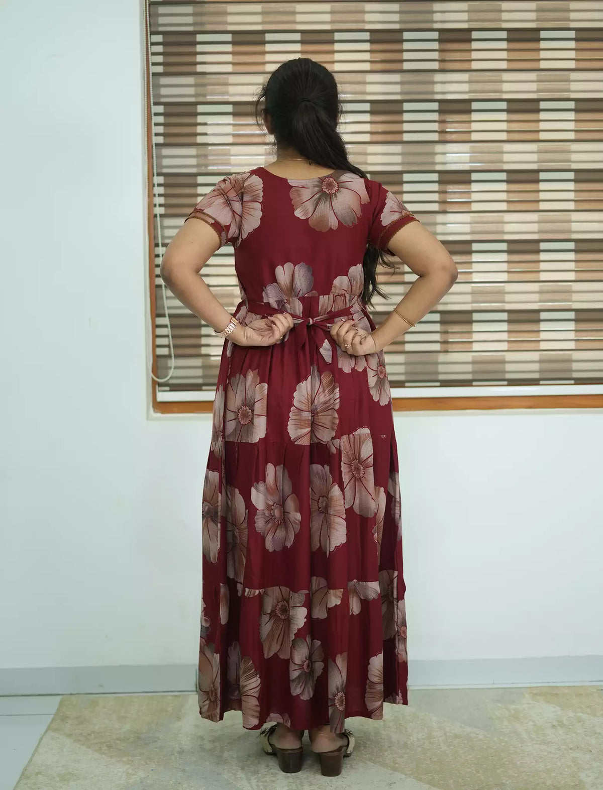 Alpine Floral Print 3 Layer Frock with Back Tie - Mangai Nighties