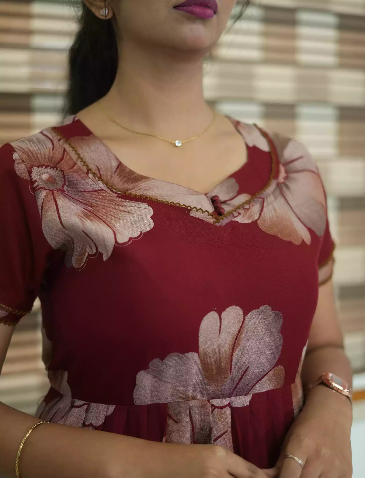 Alpine Floral Print 3 Layer Frock with Back Tie - Mangai Nighties