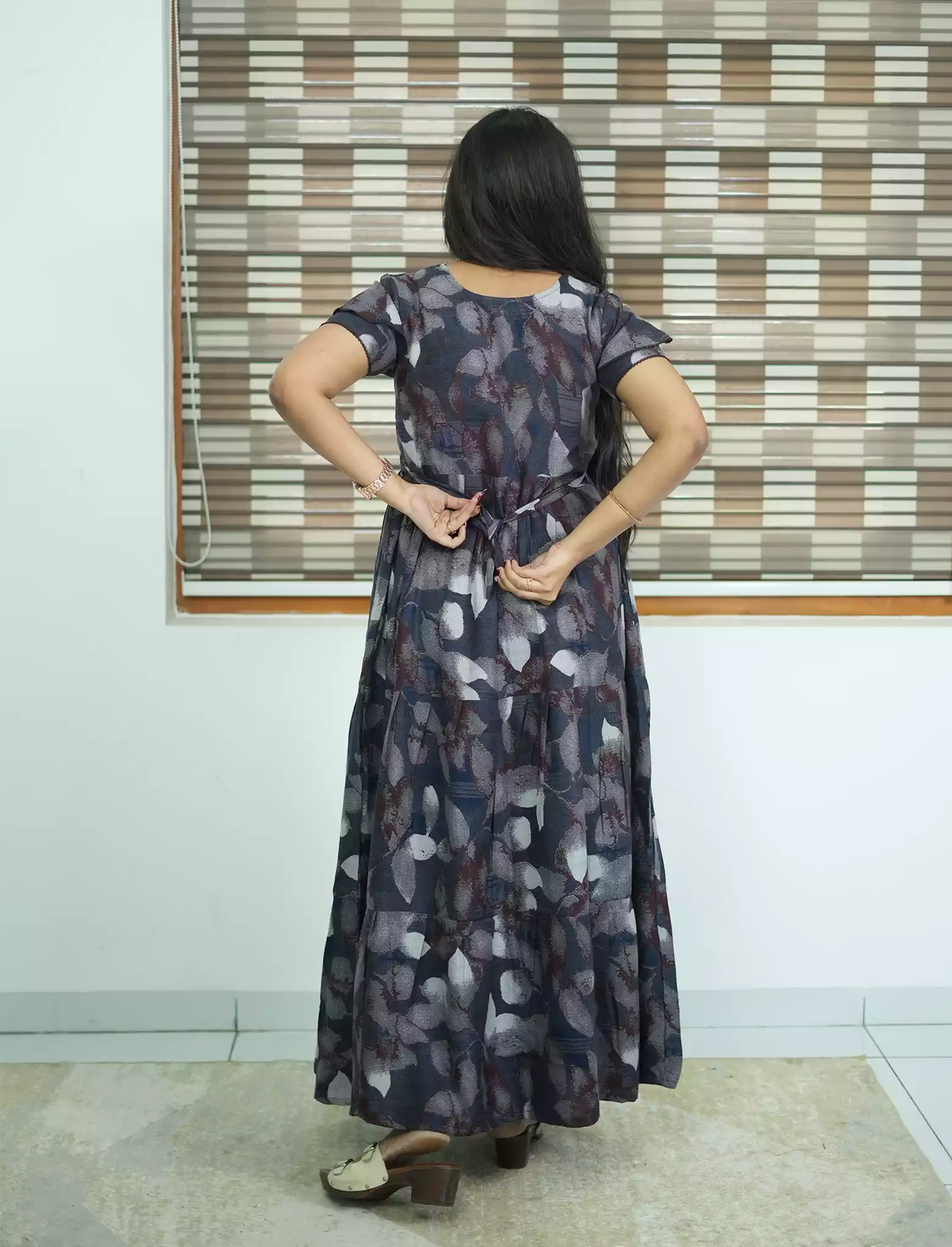 Alpine Abstract Leaf Print 3 Layer Frock - Mangai Nighties