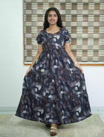 Alpine Abstract Leaf Print 3 Layer Frock - Mangai Nighties
