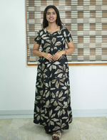 Alpine Tropical Leaf Print 3 Layer Frock with Back Tie - Mangai Nighties