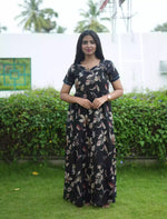 Alpine Floral Print 3 Layer Full Frock with Back Tie - Mangai Nighties