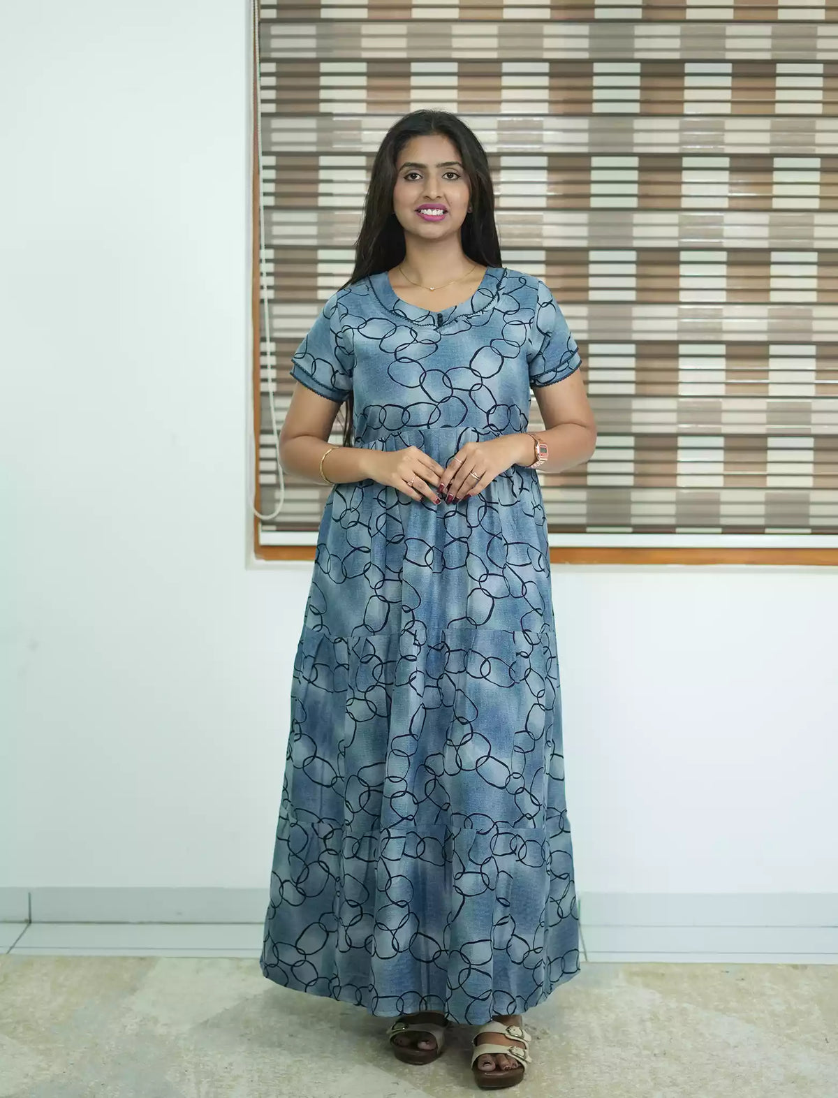 Alpine Contemporary Print 3 Layer Frock - Mangai Nighties