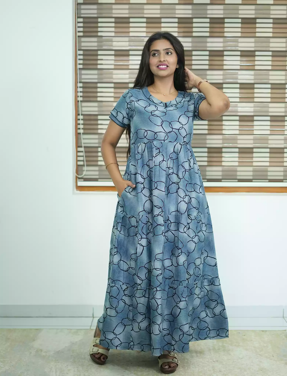 Alpine Contemporary Print 3 Layer Frock - Mangai Nighties