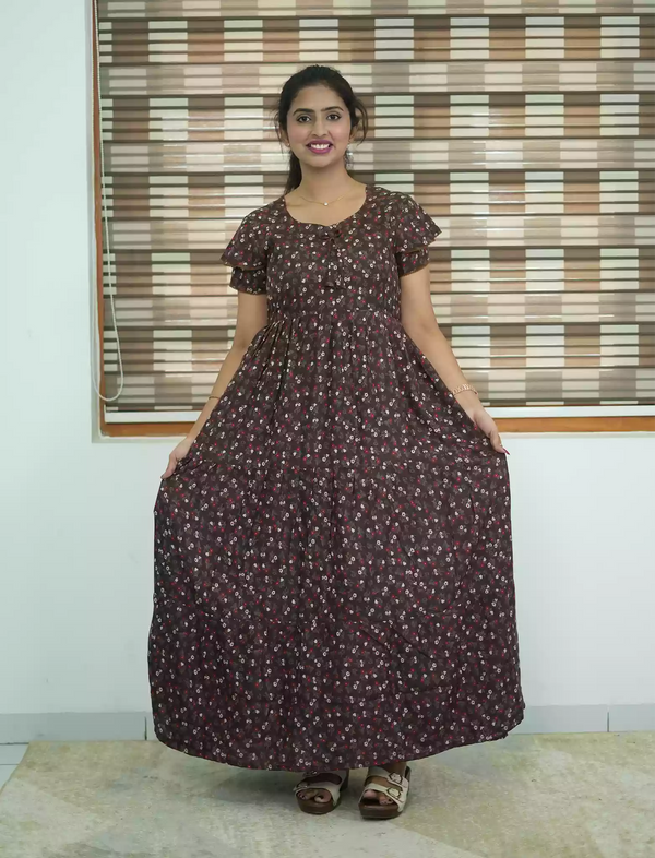 Alpine Tiny Floral Print 3 Layer Frock - Mangai Nighties