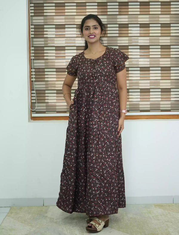 Alpine Tiny Floral Print 3 Layer Frock - Mangai Nighties