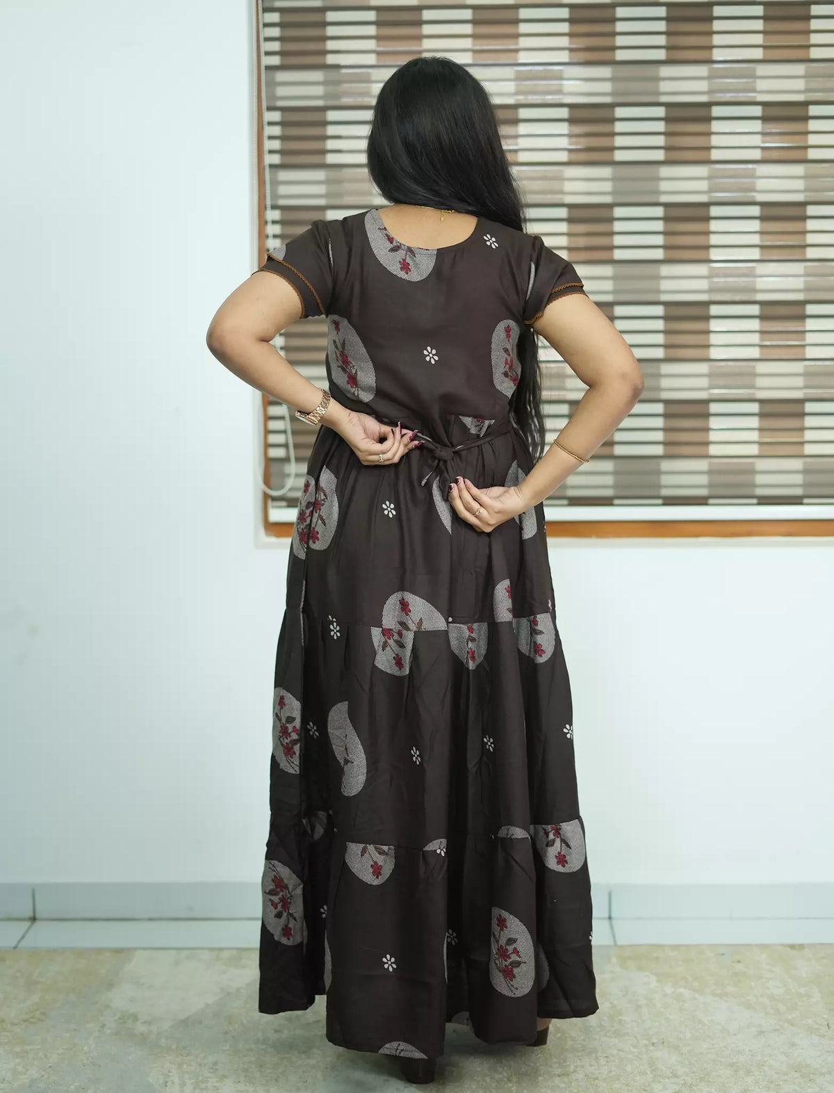 Alpine Circular Floral Print 3 Layer Frock - Mangai Nighties