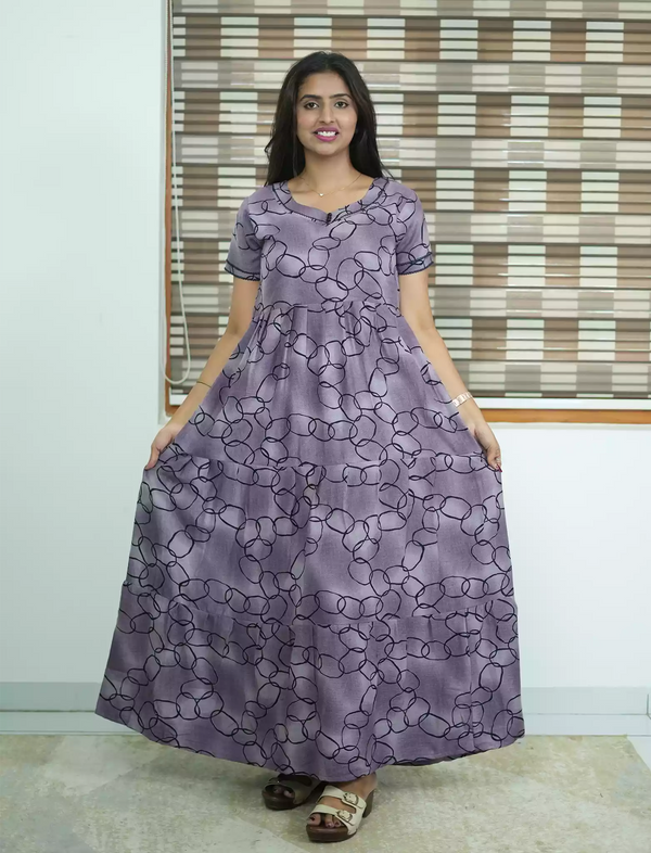 Alpine Contemporary Print 3 Layer Frock - Mangai Nighties