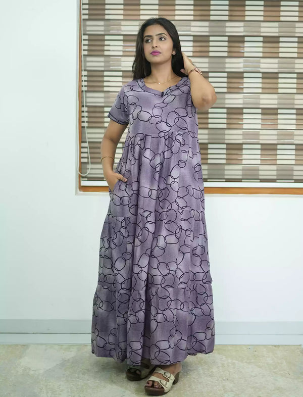 Alpine Contemporary Print 3 Layer Frock - Mangai Nighties