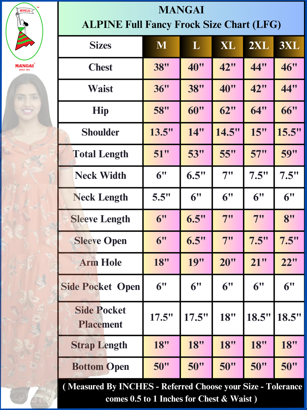 Alpine Circular Floral Print 3 Layer Frock - Mangai Nighties