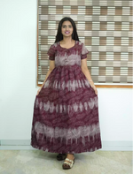Alpine Leaf Print 3 Layer Frock | Back Tie - Mangai Nighties