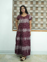 Alpine Leaf Print 3 Layer Frock | Back Tie - Mangai Nighties