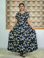 Alpine Tropical Leaf Print 3 Layer Frock with Back Tie - Mangai Nighties