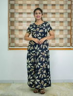 Alpine Tropical Leaf Print 3 Layer Frock with Back Tie - Mangai Nighties