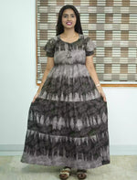 Alpine Leaf Print 3 Layer Frock | Back Tie - Mangai Nighties