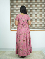 Alpine Floral Print 3 Layer Full Frock with Back Tie - Mangai Nighties
