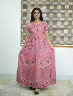 Alpine Floral Print 3 Layer Full Frock with Back Tie - Mangai Nighties