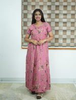 Alpine Floral Print 3 Layer Full Frock with Back Tie - Mangai Nighties