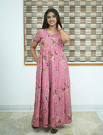 Alpine Floral Print 3 Layer Full Frock with Back Tie - Mangai Nighties