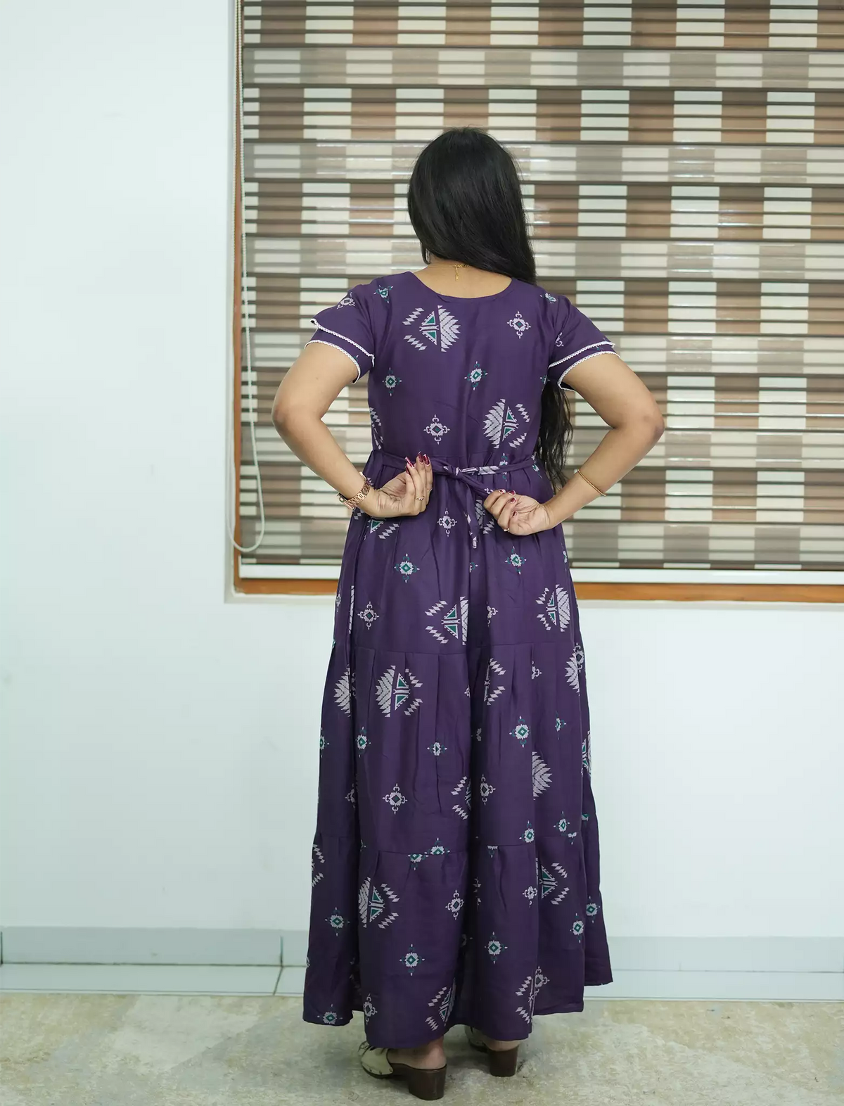 Alpine Geometric Print 3 Layer Frock - Mangai Nighties