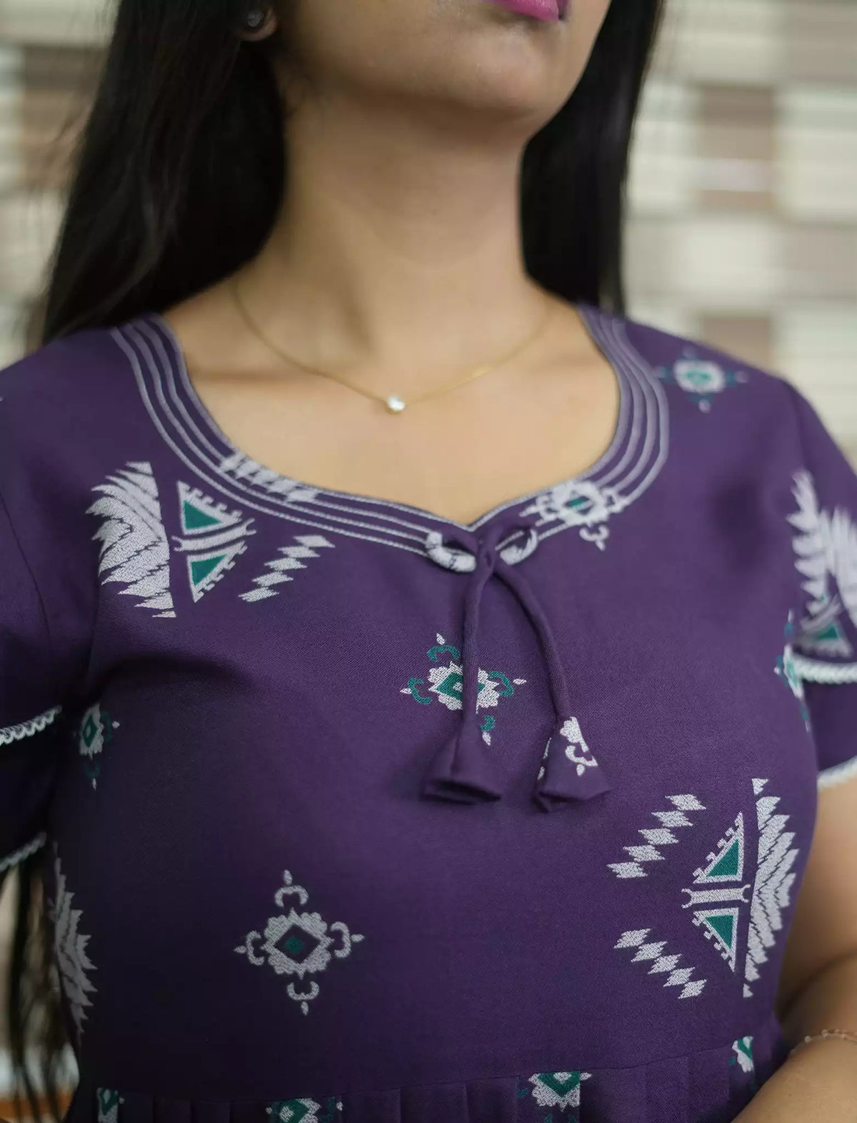 Alpine Geometric Print 3 Layer Frock - Mangai Nighties