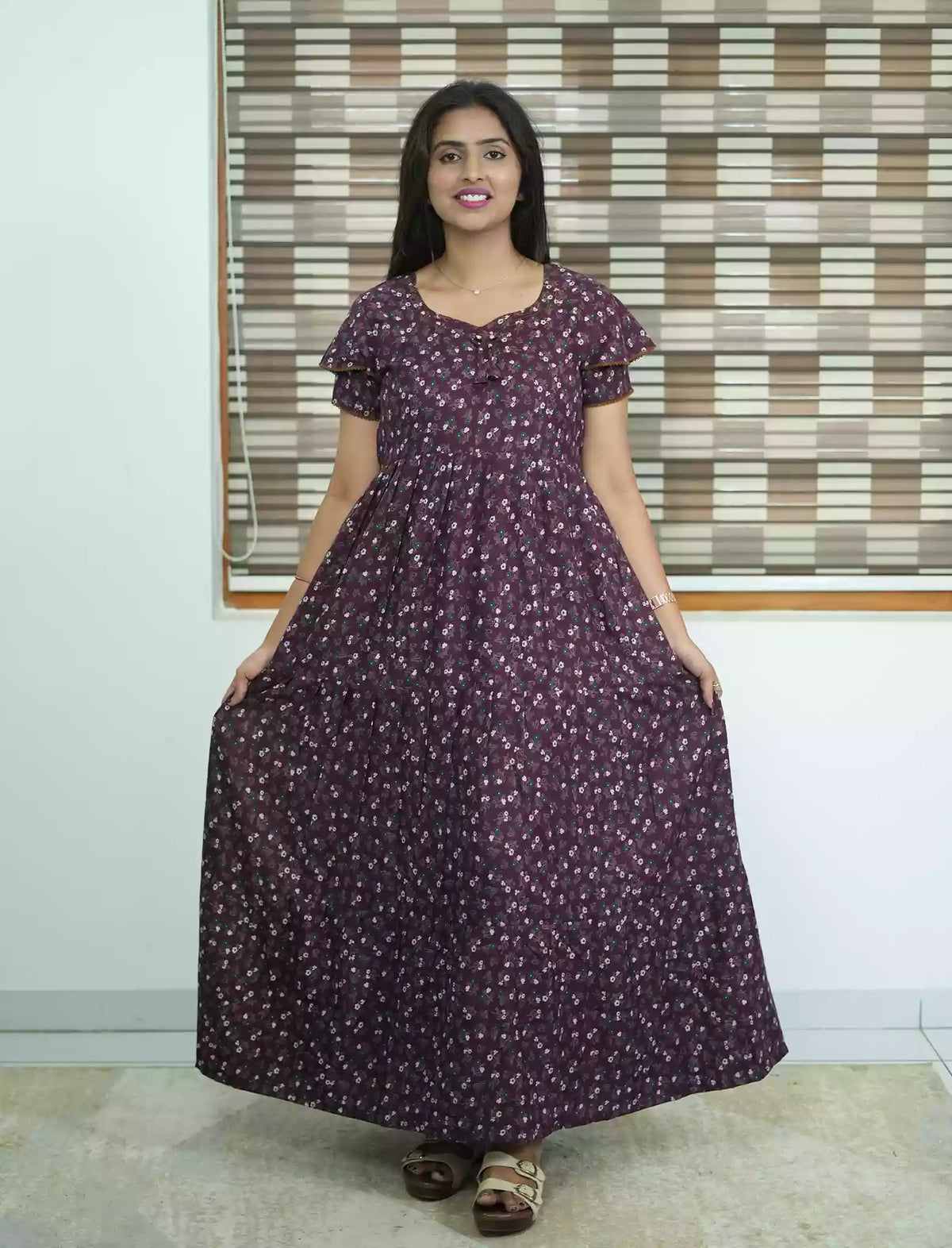 Alpine Tiny Floral Print 3 Layer Frock - Mangai Nighties