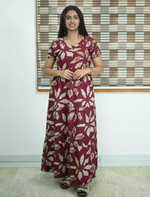 Alpine Tropical Leaf Print 3 Layer Frock with Back Tie - Mangai Nighties