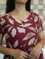 Alpine Tropical Leaf Print 3 Layer Frock with Back Tie - Mangai Nighties
