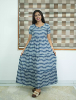 Alpine Wave Print 3 Layer Frock with Back Tie - Mangai Nighties
