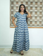 Alpine Wave Print 3 Layer Frock with Back Tie - Mangai Nighties