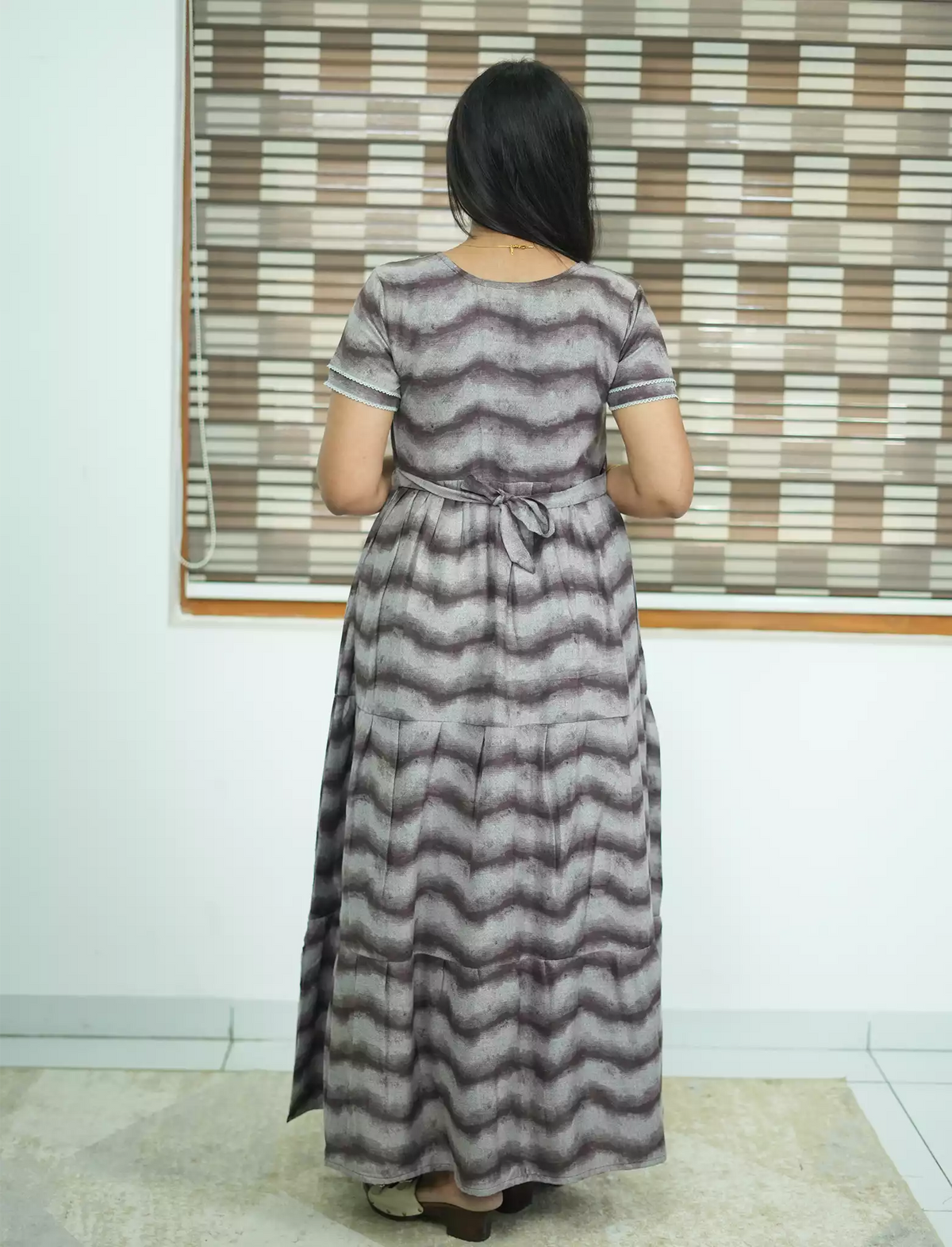 Alpine Wave Print 3 Layer Frock with Back Tie - Mangai Nighties