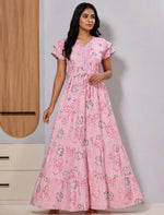 Baby Pink Tiered maxi silhouette for a graceful look - Mangai Nighties 